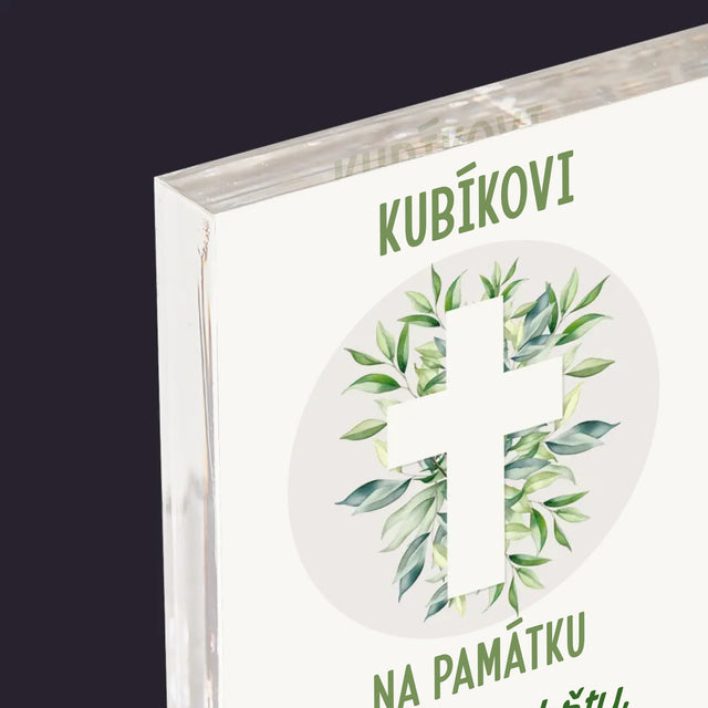Fotka A Nápis: Svatý Křest Lístky - Akrylový Blok