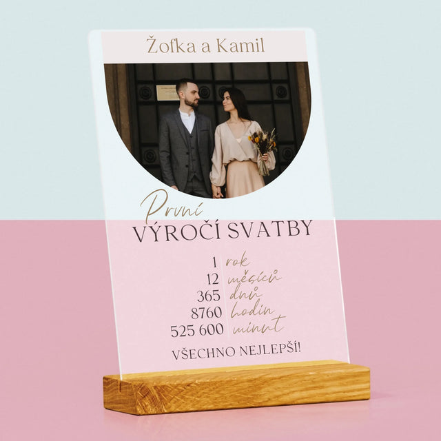 Fotka A Nápis: První Výročí Svatby - Tisk Na Akrylovém Skle