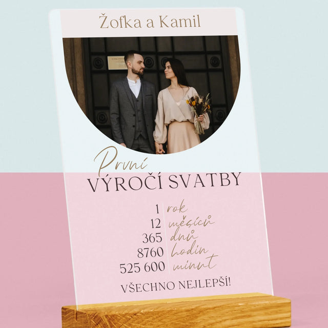 Fotka A Nápis: První Výročí Svatby - Tisk Na Akrylovém Skle
