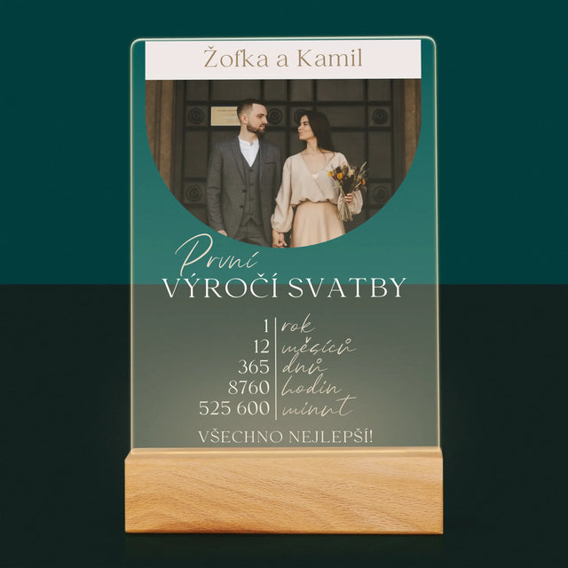 Fotka A Nápis: První Výročí Svatby - Tisk Na Akrylovém Skle