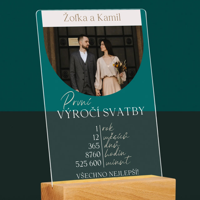 Fotka A Nápis: První Výročí Svatby - Tisk Na Akrylovém Skle