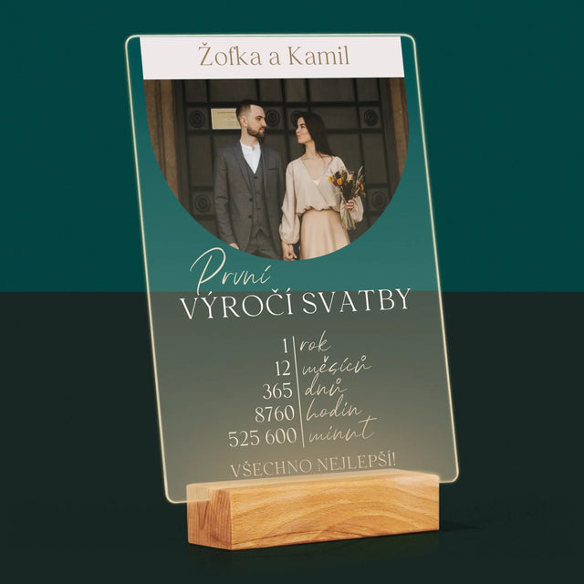 Fotka A Nápis: První Výročí Svatby - Tisk Na Akrylovém Skle