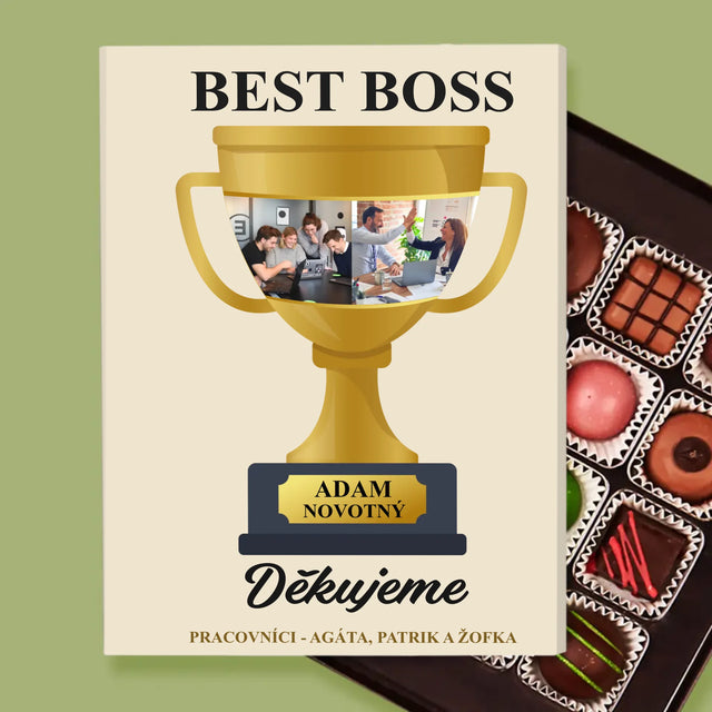 Fotokoláž: Best Boss Pohár - Pralinky