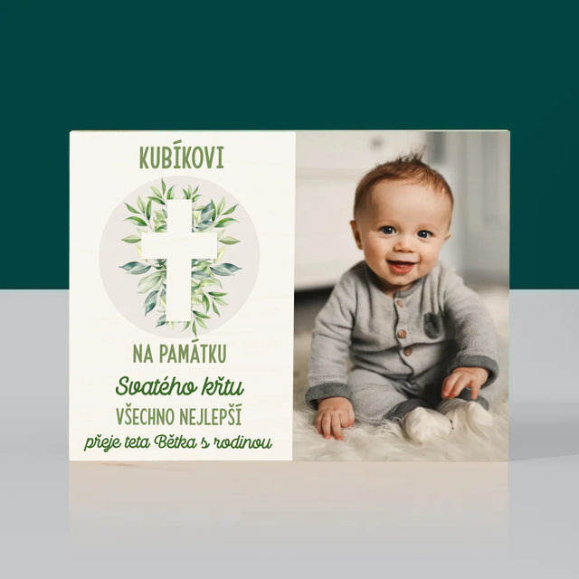 Fotka A Nápis: Svatý Křest Lístky - Tisk Na Dřevo