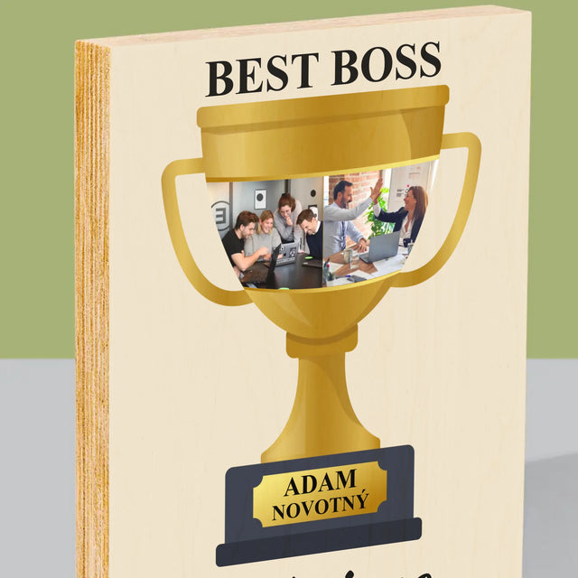 Fotokoláž: Best Boss Pohár - Tisk Na Dřevo