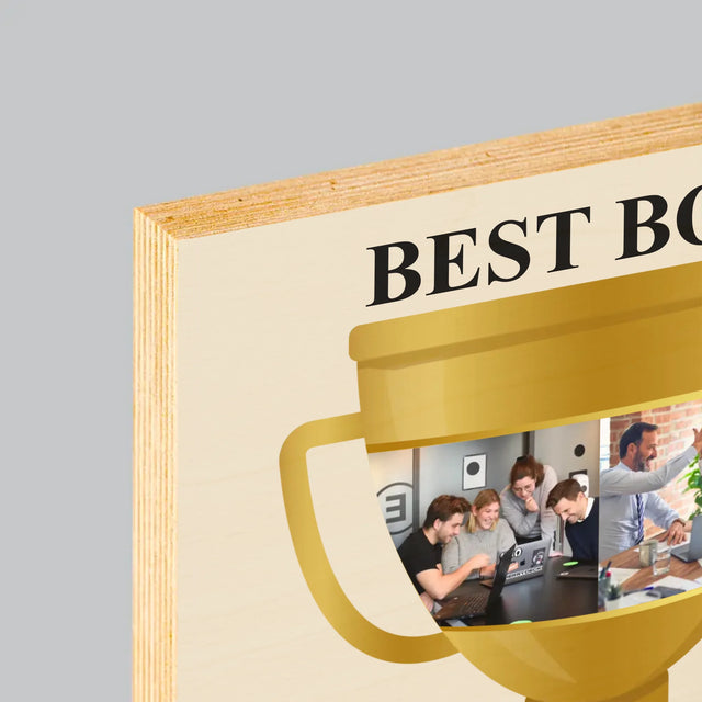 Fotokoláž: Best Boss Pohár - Tisk Na Dřevo