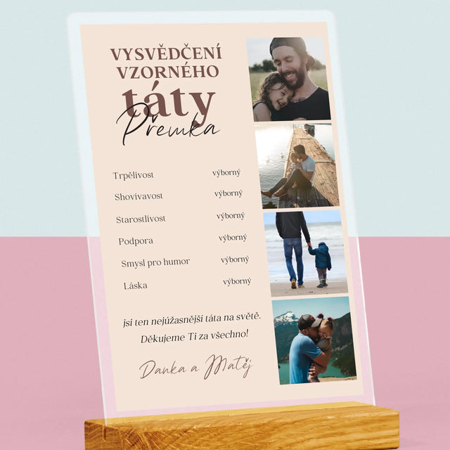 Fotokoláž: Vysvědčení Vzorné Táty - Tisk Na Akrylovém Skle