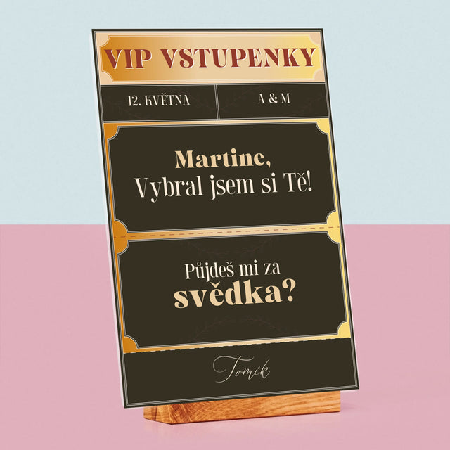 Jméno A Nápis: Vip Vstupenky Svědek - Tisk Na Akrylovém Skle