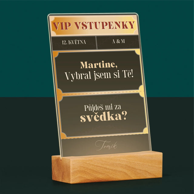 Jméno A Nápis: Vip Vstupenky Svědek - Tisk Na Akrylovém Skle