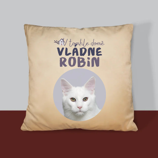 Fotka A Nápis: V Tomhle Domě Vládne Mazlíček - Polštář