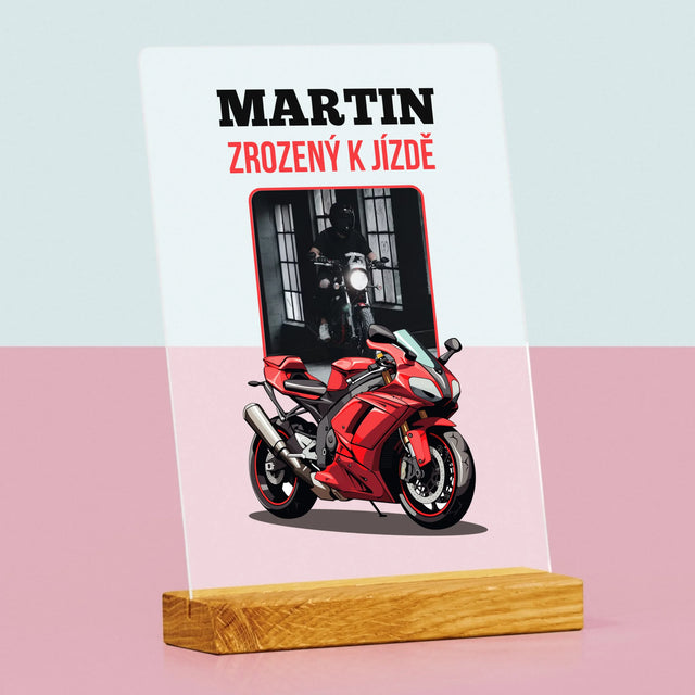 Fotka A Nápis: Zrozený K Jízdě  - Tisk Na Akrylovém Skle