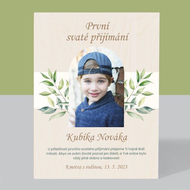 Fotografie a podpis: Přání k prvnímu svatému přijímání - tisk na dřevo | Česká republika
