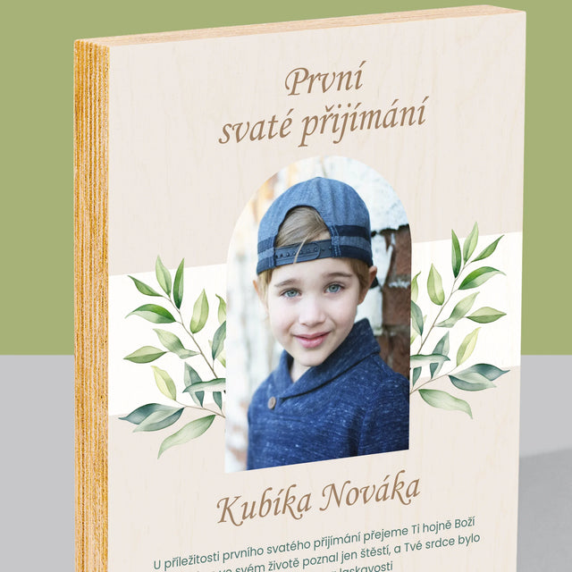 Fotografie a podpis: Přání k prvnímu svatému přijímání - tisk na dřevo | Česká republika