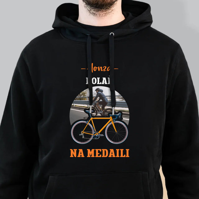 Fotografie a popisek: Medailový cyklista - pánská mikina s kapucí | Česká republika