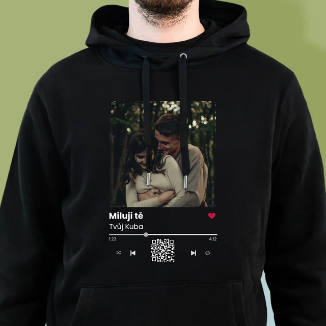 Fotka A Nápis: Spotify S Kódem Qr - Pánská Mikina S Kapuci