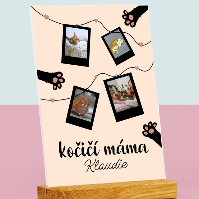 Fotokoláž: Kočičí Máma Polaroidy
 - Tisk Na Akrylovém Skle