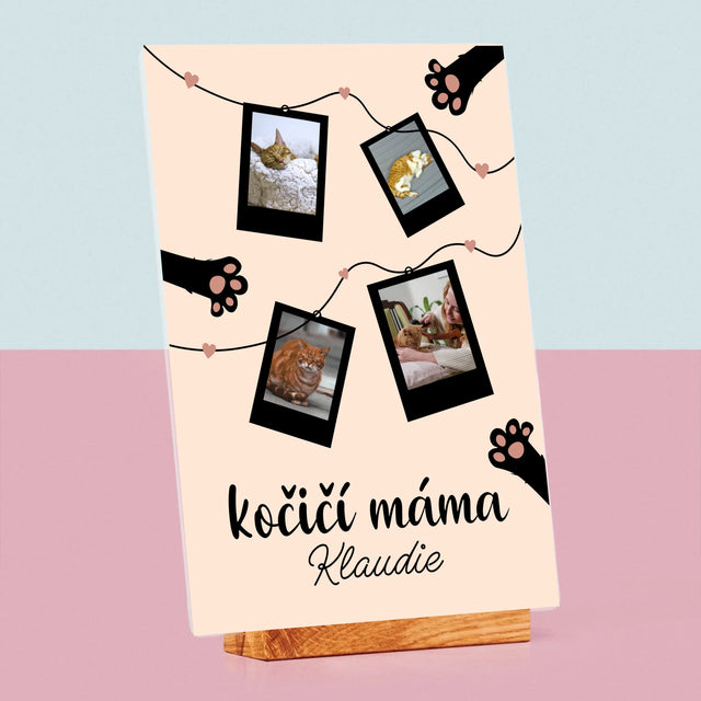Fotokoláž: Kočičí Máma Polaroidy
 - Tisk Na Akrylovém Skle