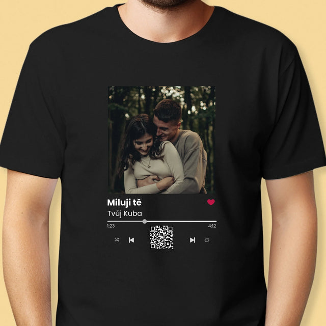 Fotka A Nápis: Spotify S Kódem Qr - Pánské Tričko