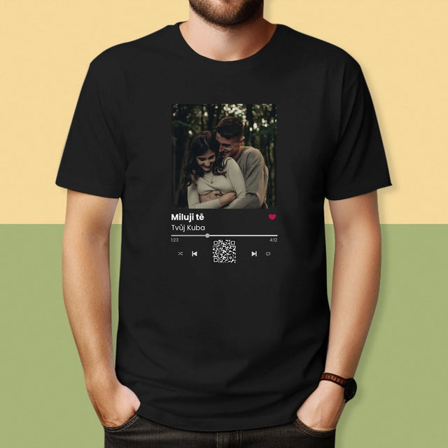 Fotka A Nápis: Spotify S Kódem Qr - Pánské Tričko