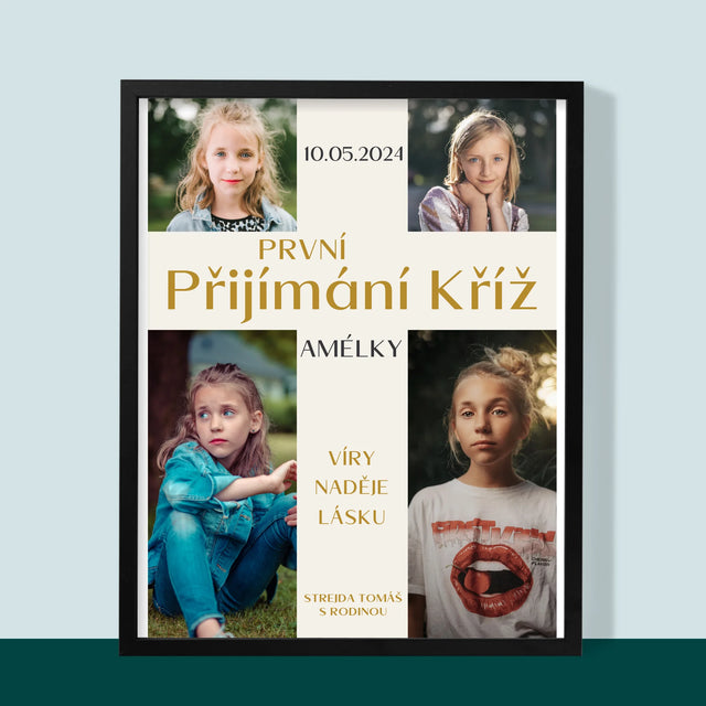 Fotokoláž: První Přijímání Kříž - Tisk V Rámečku