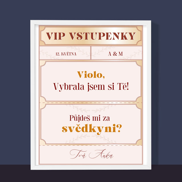 Jméno A Nápis: Vip Vstupenky Svědkyně - Tisk V Rámečku