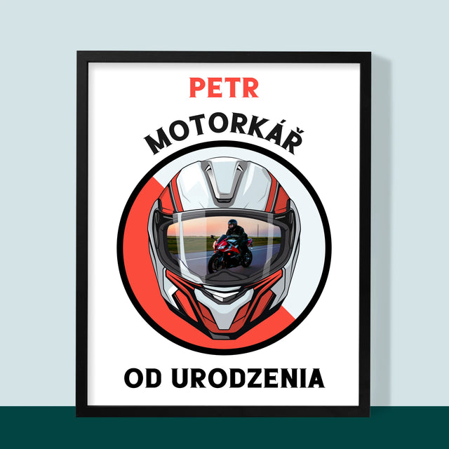 Fotka A Nápis: Motorkář Od Narození - Tisk V Rámečku