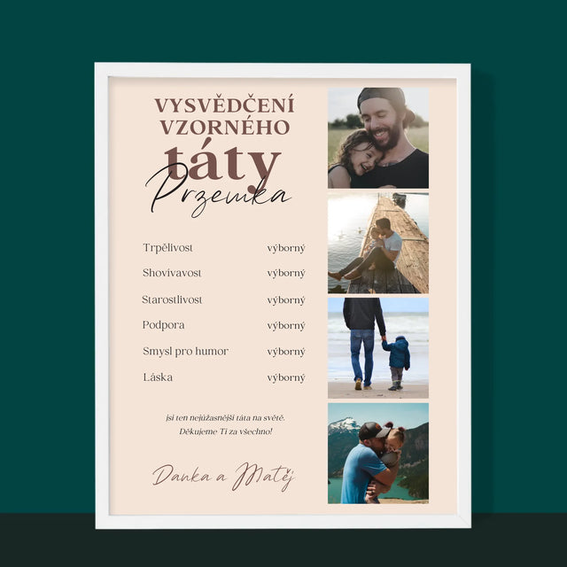 Fotokoláž: Vysvědčení Vzorné Táty - Tisk V Rámečku