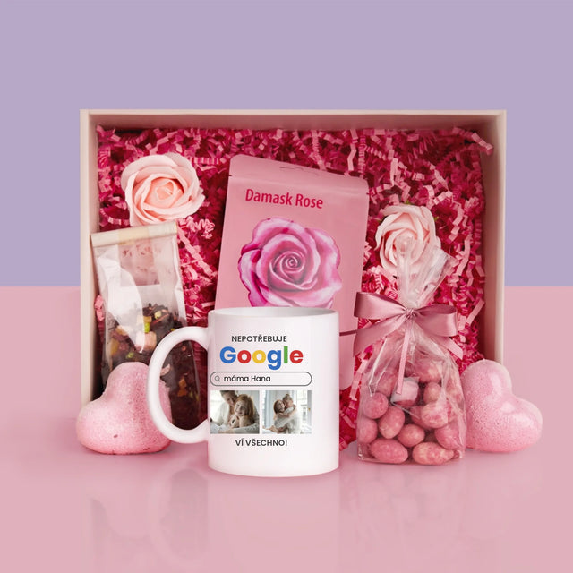 Fotokoláž: Nepotřebuji Google - Dárková Sada S Hrnkem A Růžovým Spa