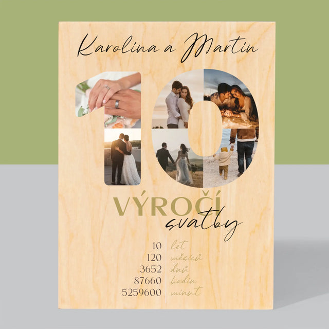 Slovo Z Fotek: 10. Výročí Svatby - Tisk Na Dřevo