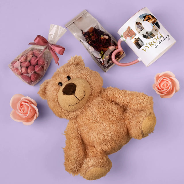 Slovo Z Fotek: 10. Výročí Svatby - Dárková Sada S Hrnkem, Plyšovým Medvídkem A Sladkostmi