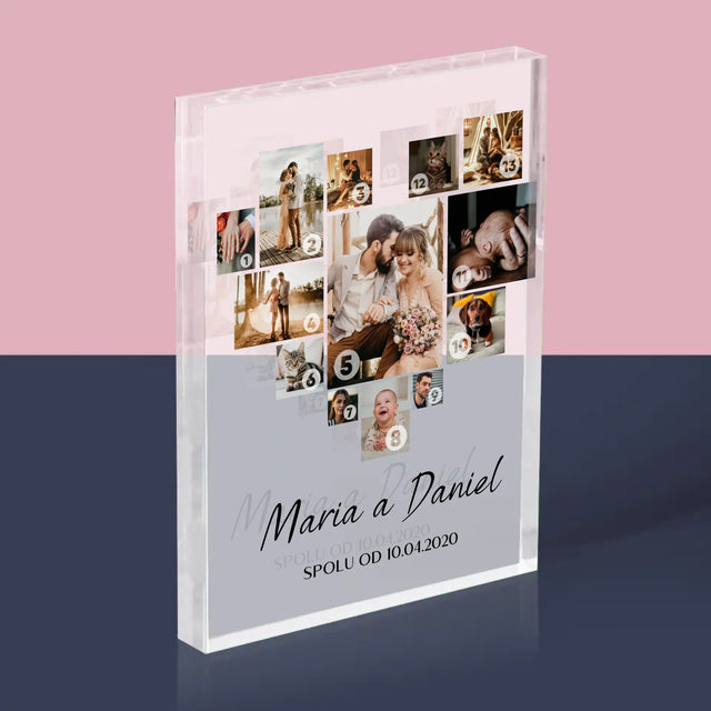 Fotokoláž: Srdce Koláž - Akrylový Blok