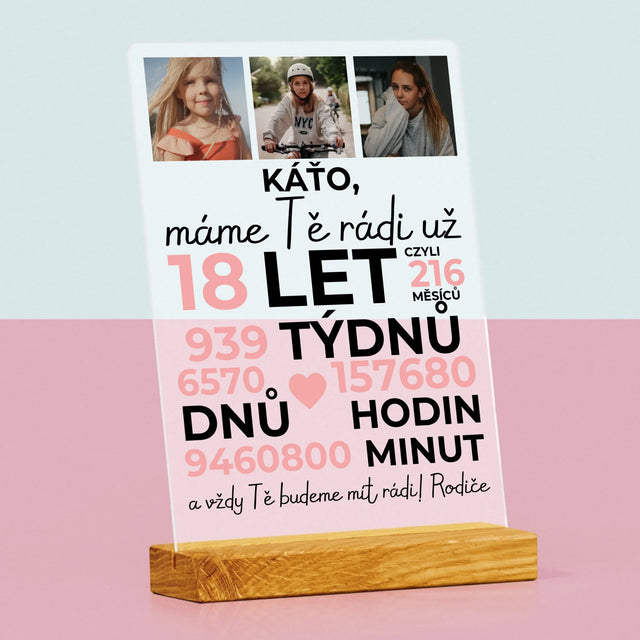 Fotokoláž: Máme Tě Rádi Už 18 Let - Tisk Na Akrylovém Skle