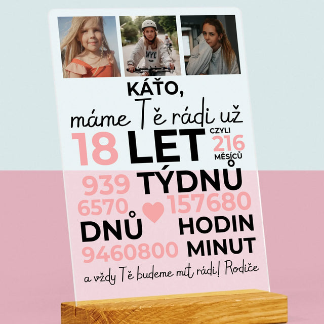 Fotokoláž: Máme Tě Rádi Už 18 Let - Tisk Na Akrylovém Skle