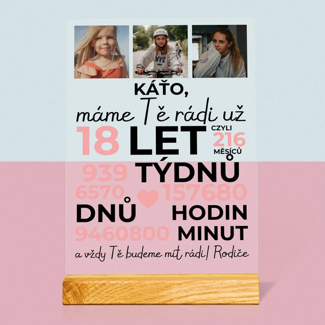 Fotokoláž: Máme Tě Rádi Už 18 Let - Tisk Na Akrylovém Skle