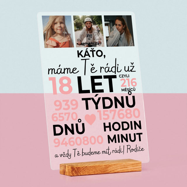 Fotokoláž: Máme Tě Rádi Už 18 Let - Tisk Na Akrylovém Skle