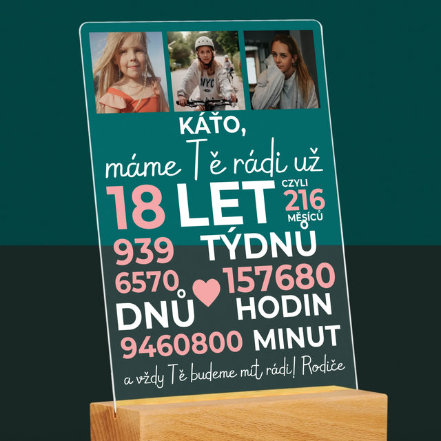 Fotokoláž: Máme Tě Rádi Už 18 Let - Tisk Na Akrylovém Skle