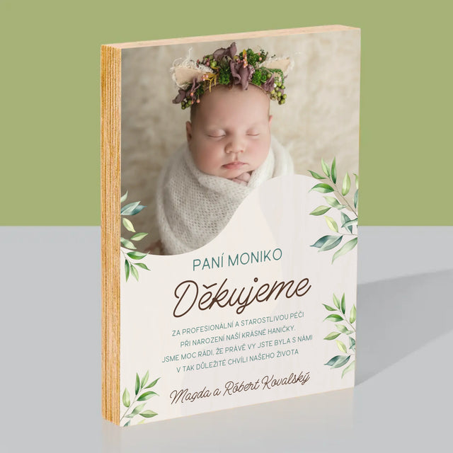Fotka S Textem: Poděkování Porodní Asistentce - Tisk Na Dřevo