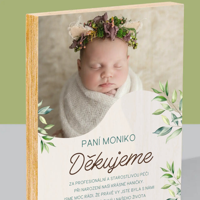 Fotka S Textem: Poděkování Porodní Asistentce - Tisk Na Dřevo