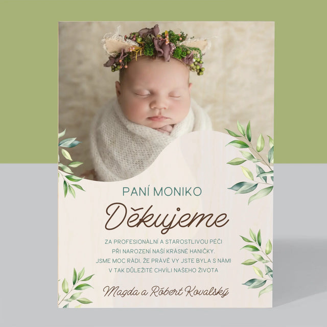 Fotka S Textem: Poděkování Porodní Asistentce - Tisk Na Dřevo