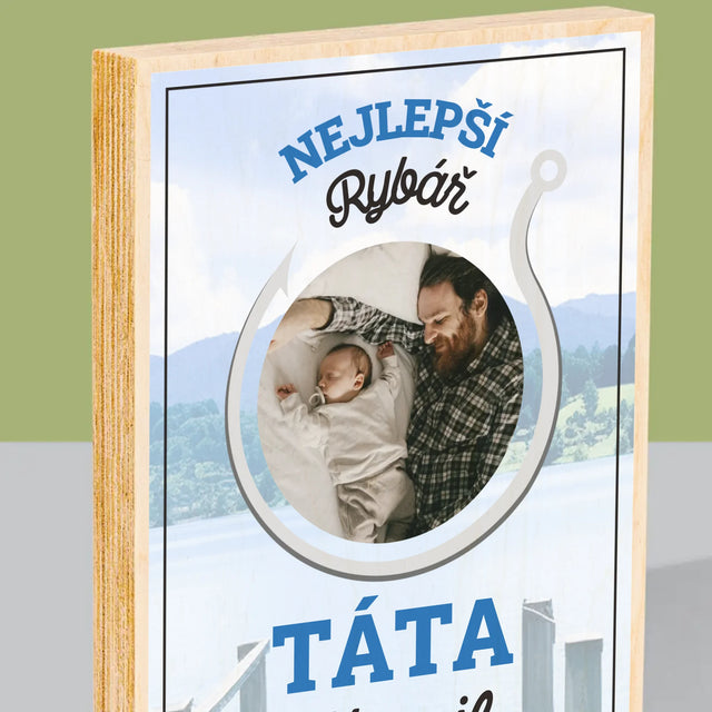 Fotka S Textem: Nejlepší Rybář Táta - Tisk Na Dřevo