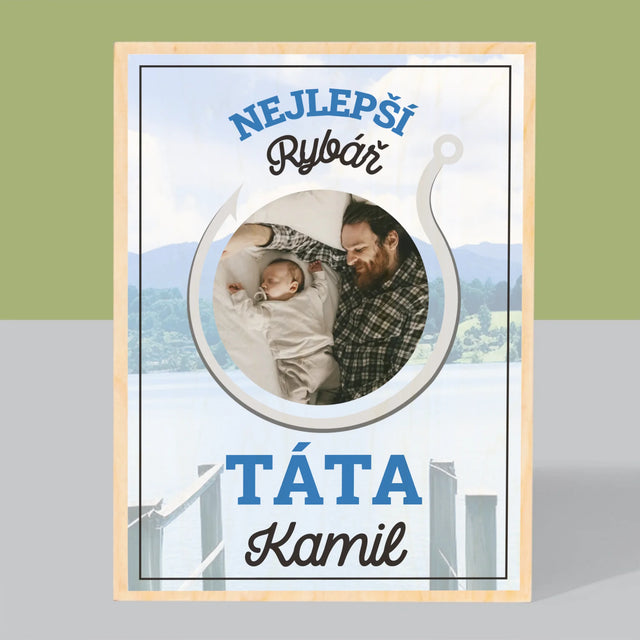 Fotka S Textem: Nejlepší Rybář Táta - Tisk Na Dřevo