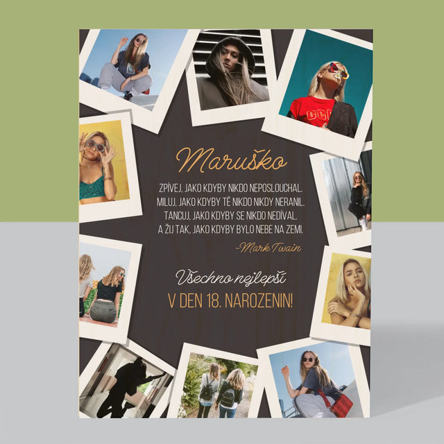 Fotokoláž: Přání K Narozeninám - Tisk Na Dřevo