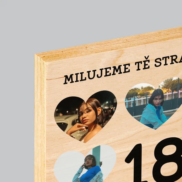 Fotokoláž: 18 Srdce - Tisk Na Dřevo