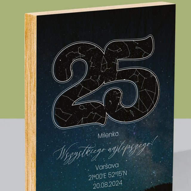 Hvězdná Mapa: Hvězdy K 25. Narozeninám - Tisk Na Dřevo