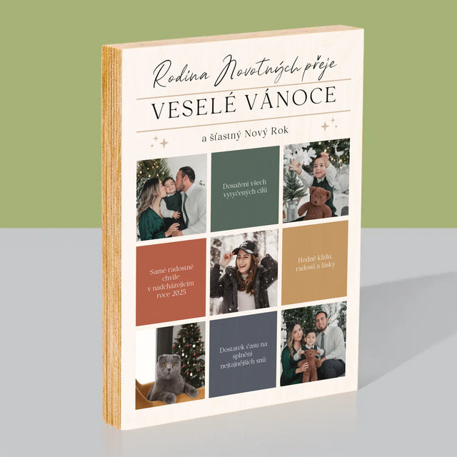 Fotokoláž: Veselé Vánoce Přání - Tisk Na Dřevo