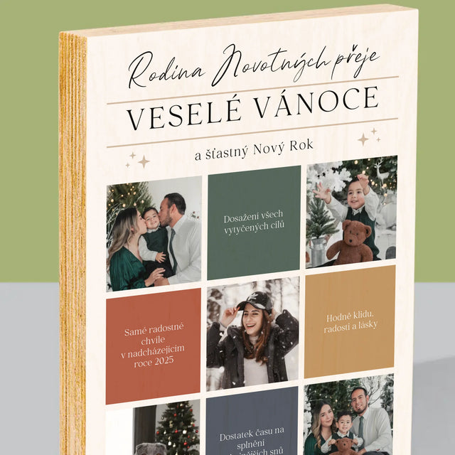 Fotokoláž: Veselé Vánoce Přání - Tisk Na Dřevo