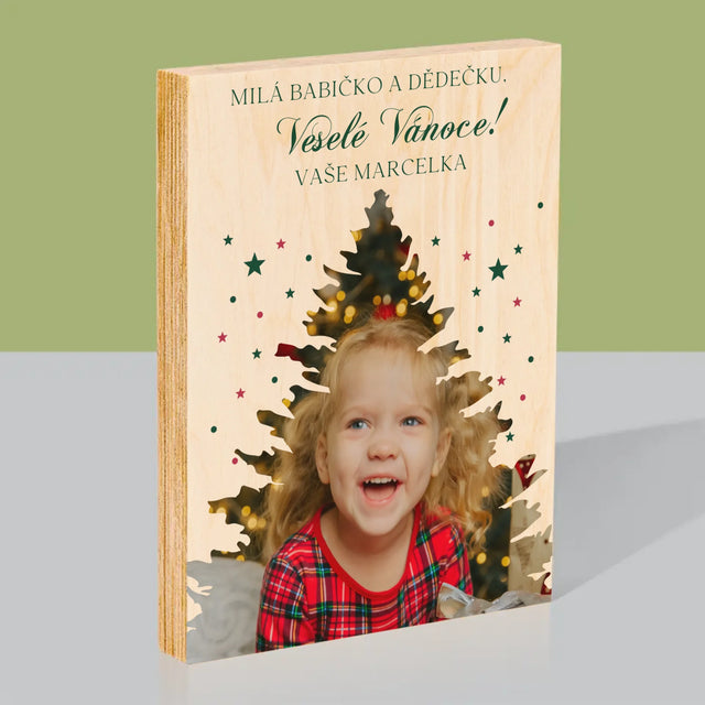 Tvar Z Fotek: Vánoční Stromeček Vánoce - Tisk Na Dřevo