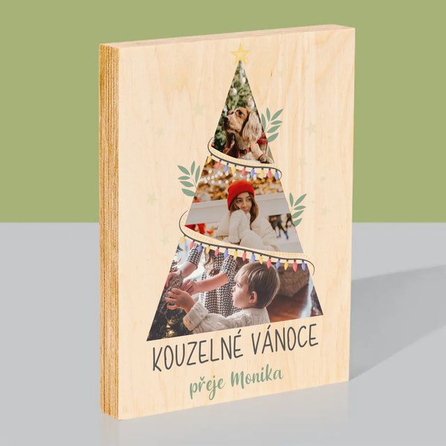 Fotokoláž: Kouzelné Vánoce Stromeček - Tisk Na Dřevo