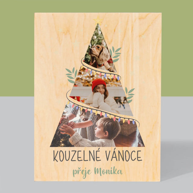 Fotokoláž: Kouzelné Vánoce Stromeček - Tisk Na Dřevo