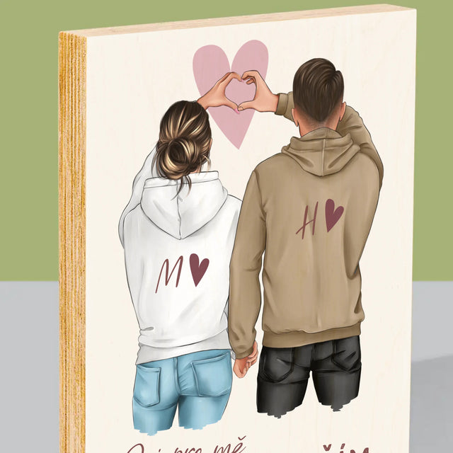 Designér Postav: Pár Srdce - Tisk Na Dřevo